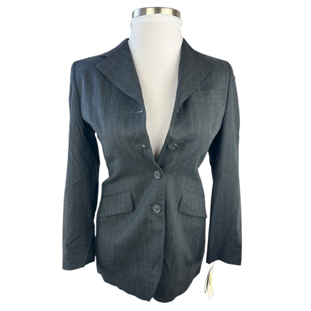 NWT Lauren Ralph Lauren Worsted Wool Blazer USA Made Gray Striped Women's Size 6 - Picture 3 of 15